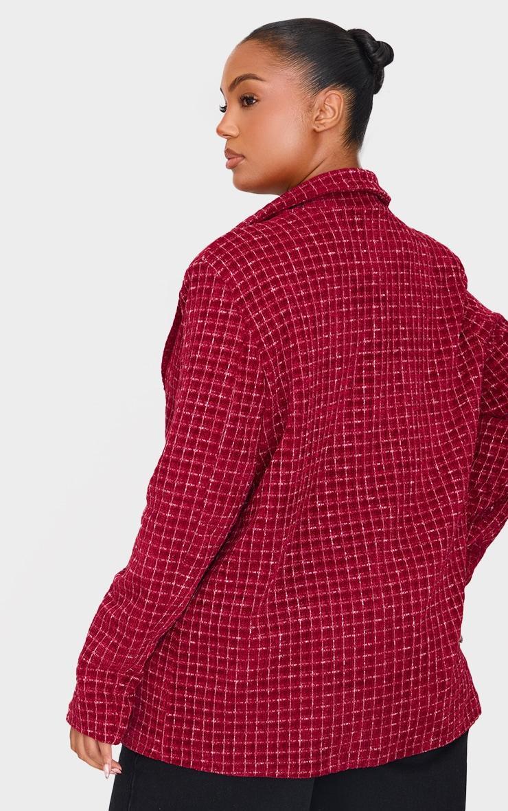 Plus Burgundy Boucle Check Blazer Product Image