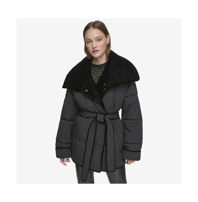 Andrew Marc Black Label Womens Krithia asymmetrical s pinstripe wrap Coat Product Image