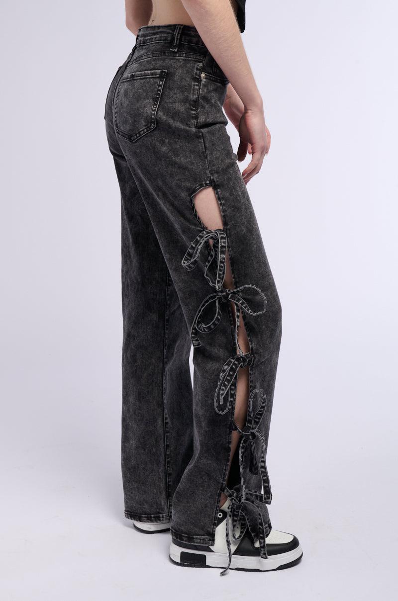 ACID WASH TIE UP SIDES STRAIGHT LEG JEAN Product Image