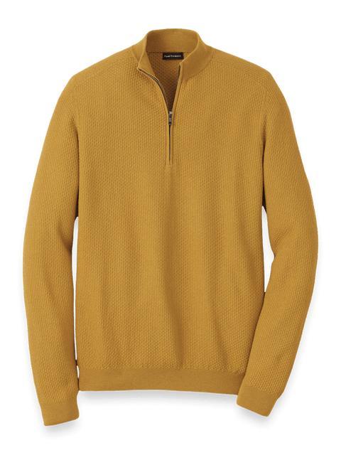 Silk Cotton Cashmere Quarter Zip Mock Neck Sweater - Gold Product Image