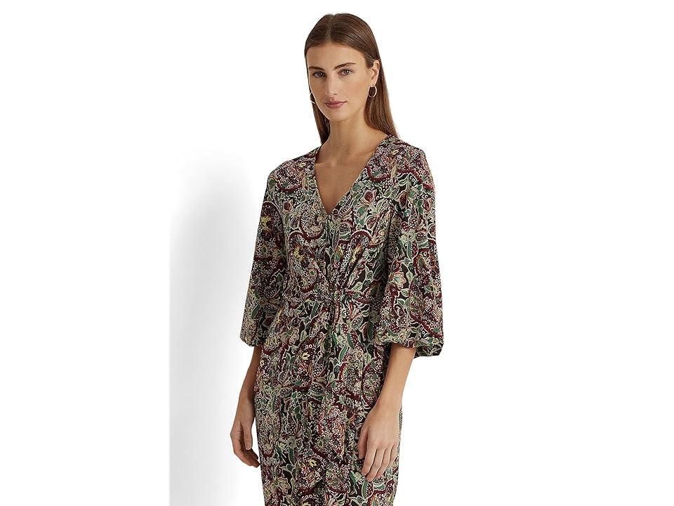 Lauren Ralph Lauren Petite Floral Jersey Tie Front Midi Dress Multi) Women's Dress Product Image