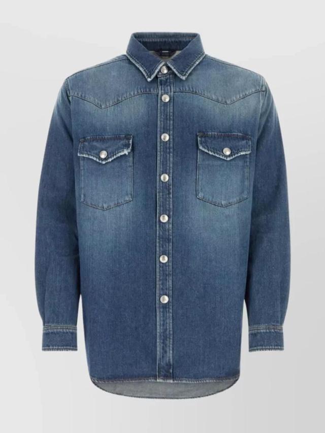 Burberry Harkgate Denim Shirt in Blue Product Image