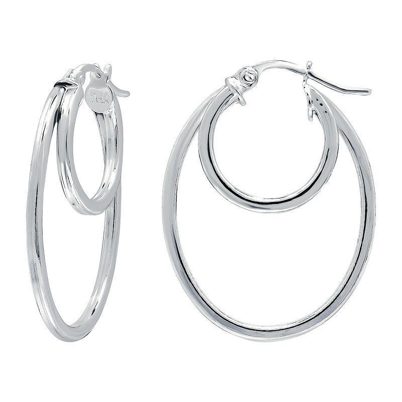 Aleure Precioso Sterling Silver Double Oval Hoop Earrings, Womens Product Image