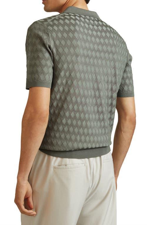 REISS Rizzo Printed Zipper Polo Shirt In Sage Product Image