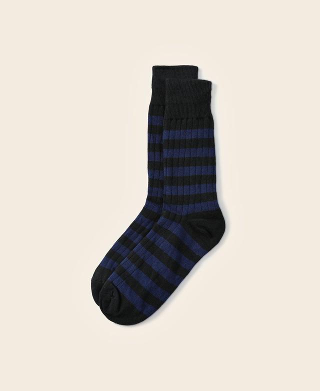 Retro Striped Cotton Socks - Black/Blue Product Image