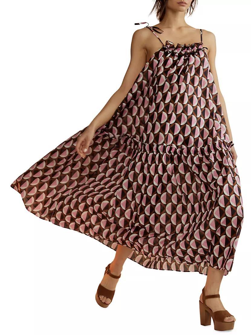 Womens Spaghetti Tie Geometric Cotton Maxi Dress Product Image