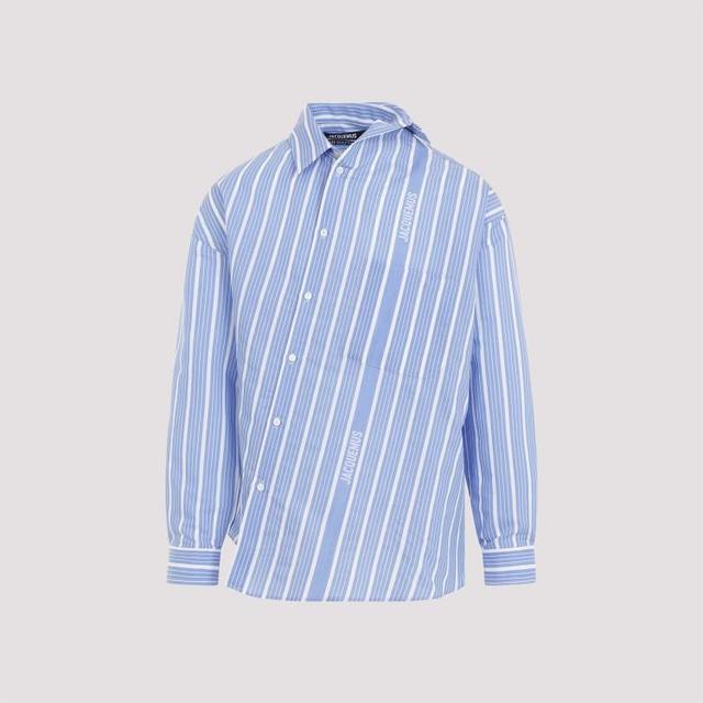 JACQUEMUS Cuadro Asymmetric Shirt In Blue White Stripe Product Image