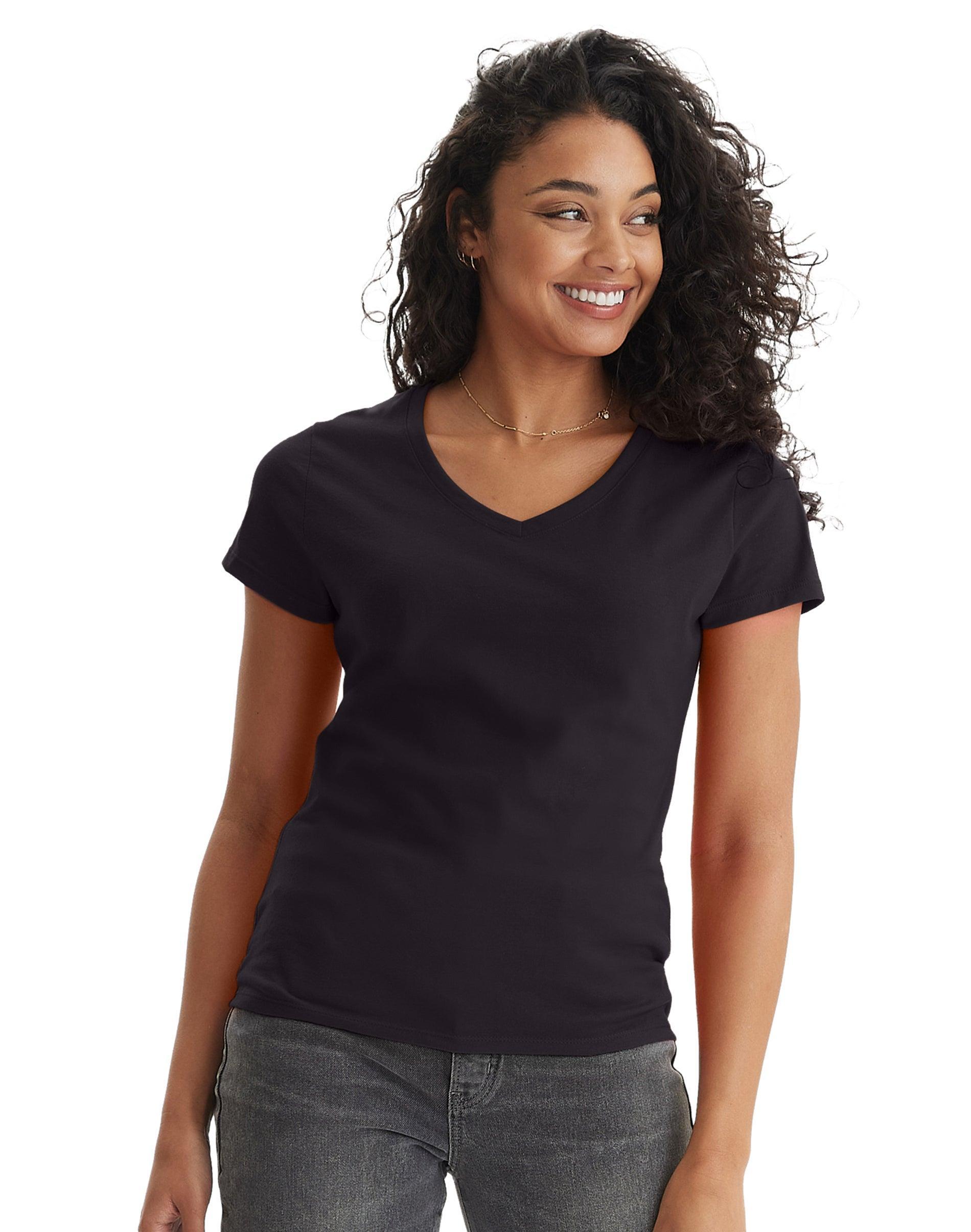 Hanes Womens X-Temp V-Neck T-Shirt Black 2XL Product Image