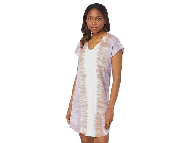 Mod-o-doc Tie-Dye Slub Jersey Short Sleeve V-Neck Hi-Low Dress (Washed Mauve ) Women's Clothing Product Image