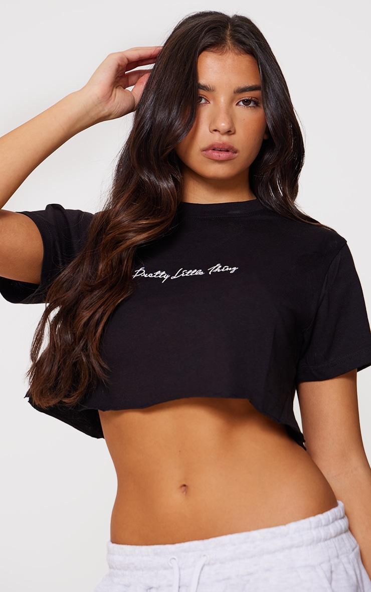 PRETTYLITTLETHING Cotton Black Oversized Crop T-Shirt Product Image