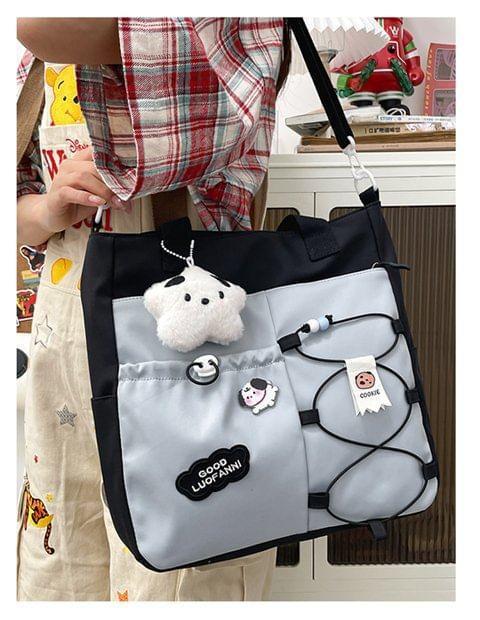 Color Block Drawstring Crossbody Tote Bag Product Image