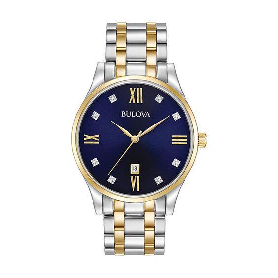 Men's Bulova Diamond Accent Two-Tone Watch with Blue Dial (Model: 98D130) Product Image