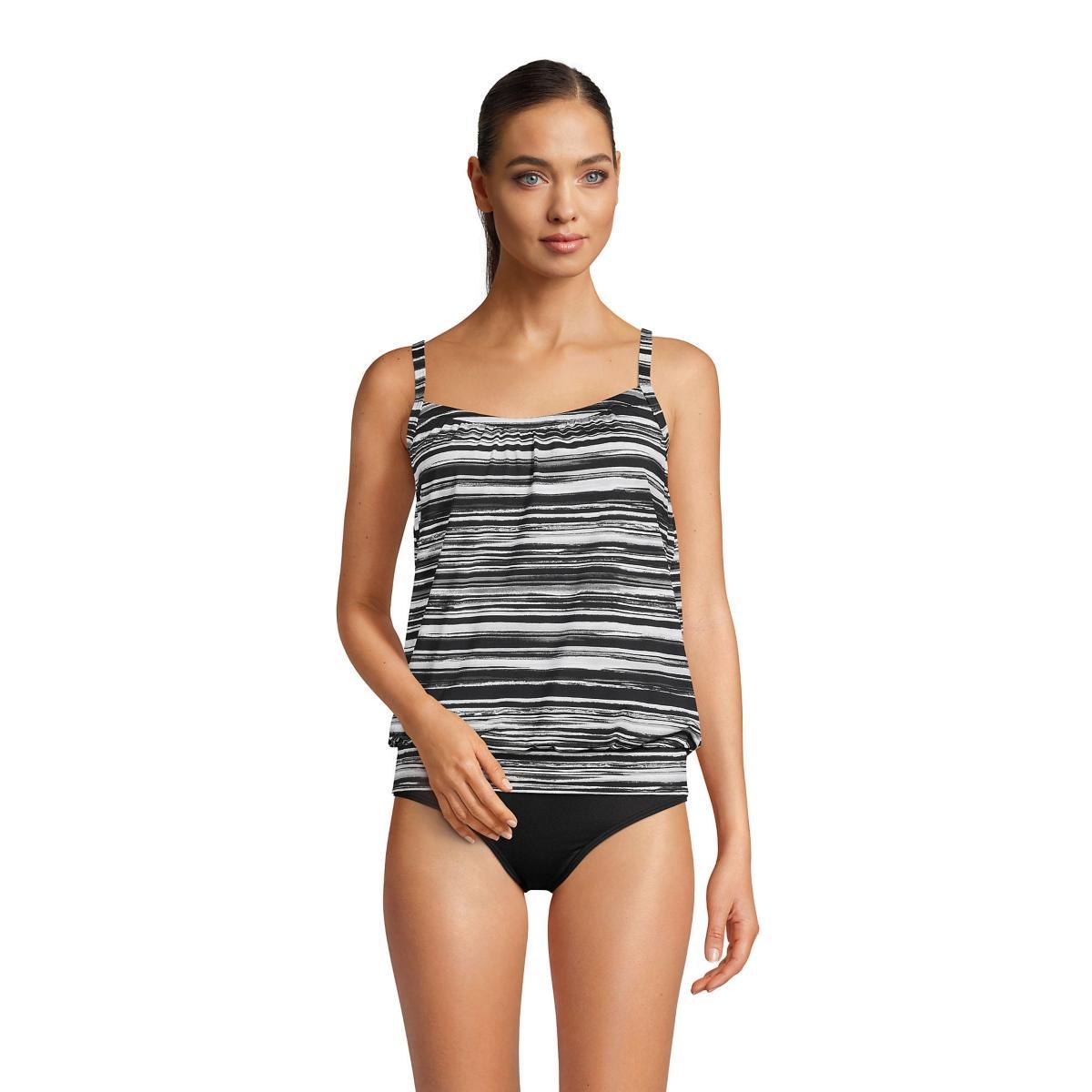 Lands End Womens Ddd-Cup Blouson Tummy Hiding Tankini Swimsuit Top Adjustable Straps Product Image