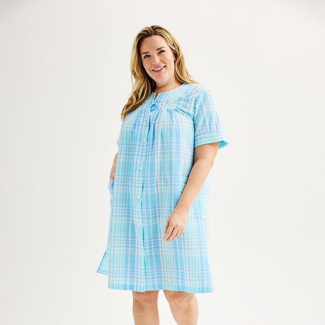 Plus Size Miss Elaine Essentials Seersucker Short Snap Robe, Womens Product Image