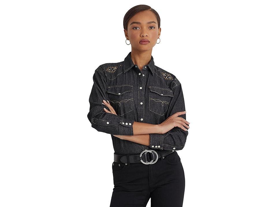 Lauren Ralph Lauren Studded Denim Shirt (Nightfall Wash) Women's Blouse Product Image