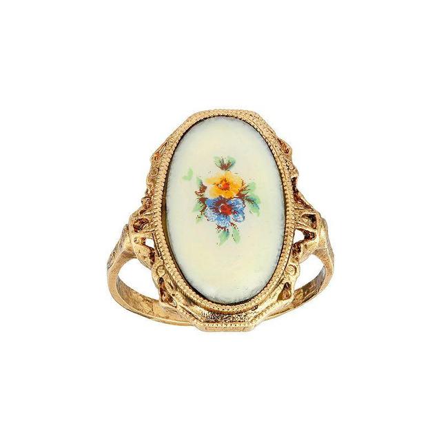 1928 Gold Tone Enameled Oval Flower Ring, Womens, Multi Product Image