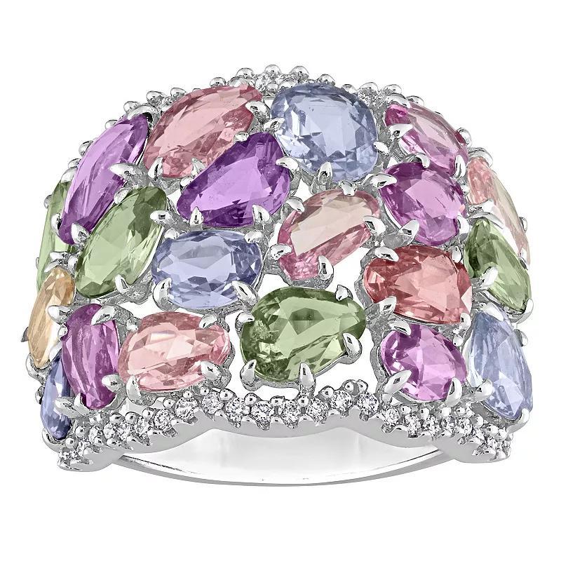 Stella Grace 14k White Gold Multi-Color Sapphire & 1/4 Carat T.W. Diamond Cocktail Ring, Womens Product Image