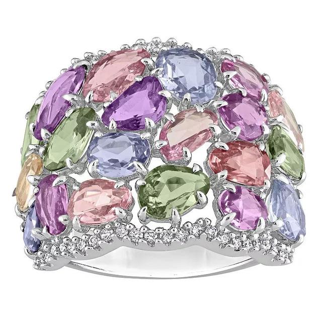 Stella Grace 14k White Gold Multi-Color Sapphire & 1/4 Carat T.W. Diamond Cocktail Ring, Womens Product Image