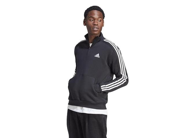 adidas Essentials Fleece 3-Stripes 1/4 Zip Hoodie (Black) Men's Clothing Product Image