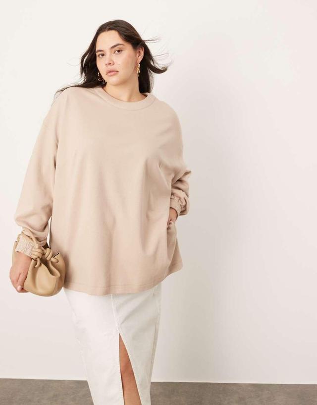 ASOS EDITION Curve premium longline top in textured jersey in mocha Product Image