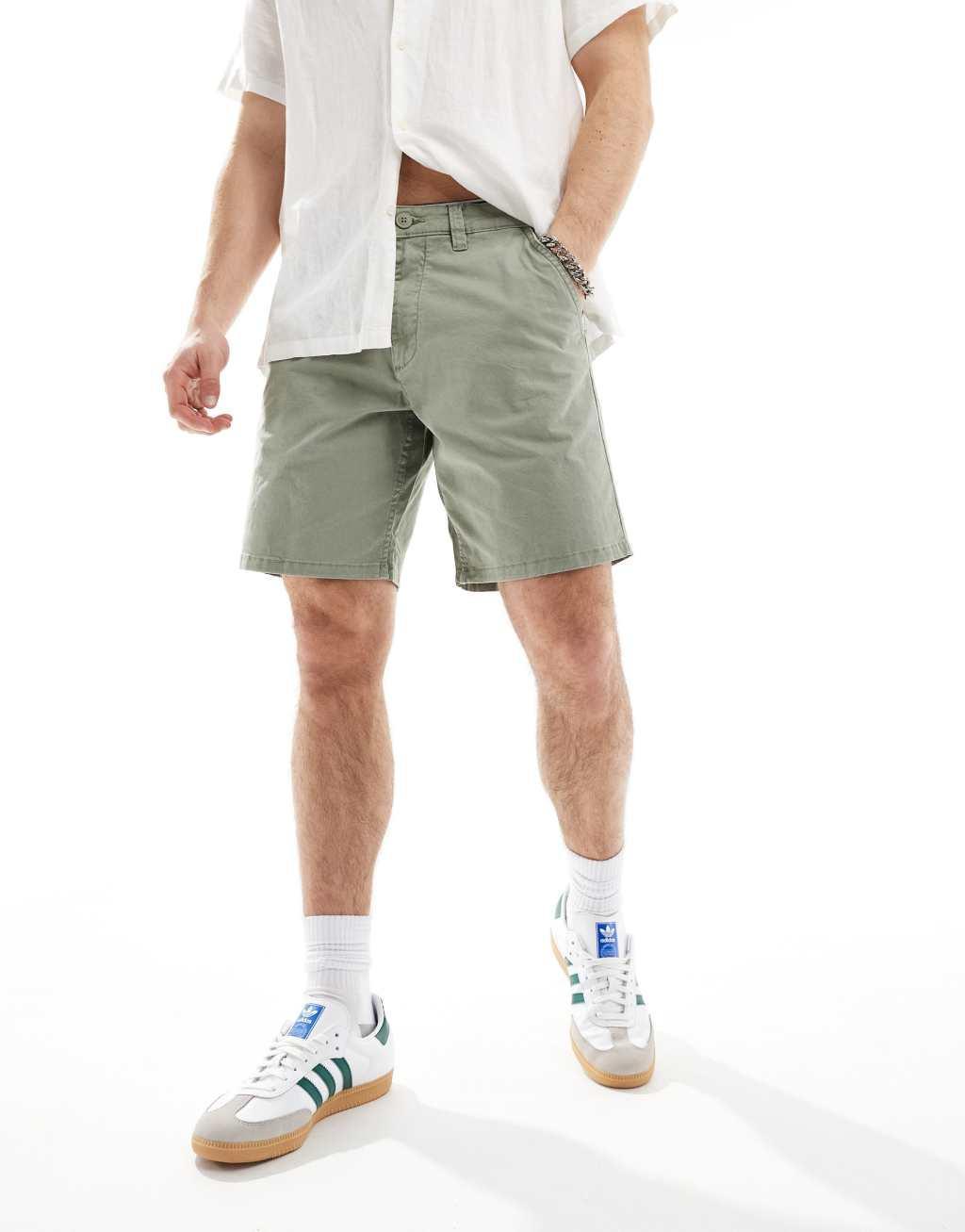 River Island laundered chino shorts in green Product Image