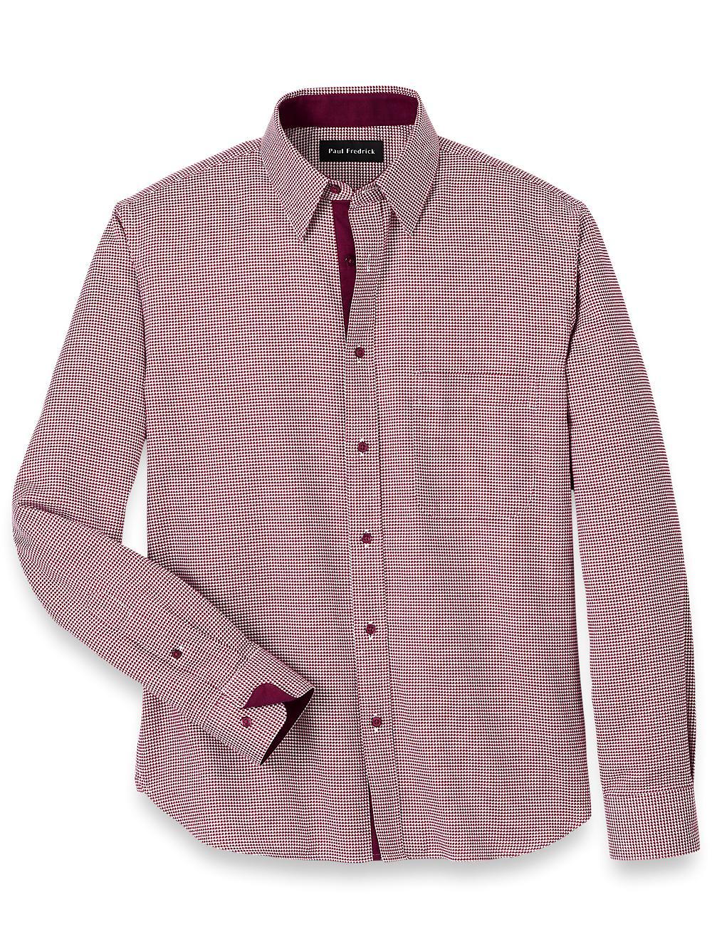 Cotton Houndstooth Casual Shirt - Burgundy Product Image