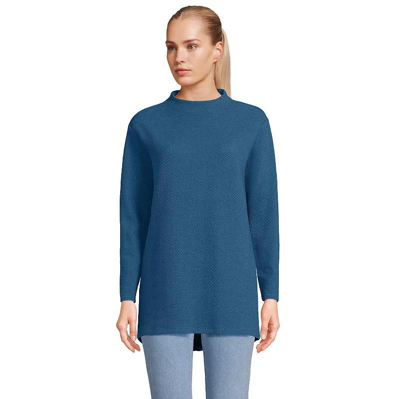 Womens Lands End Long-Sleeve Textured Pique Funnel-Neck Tunic Product Image