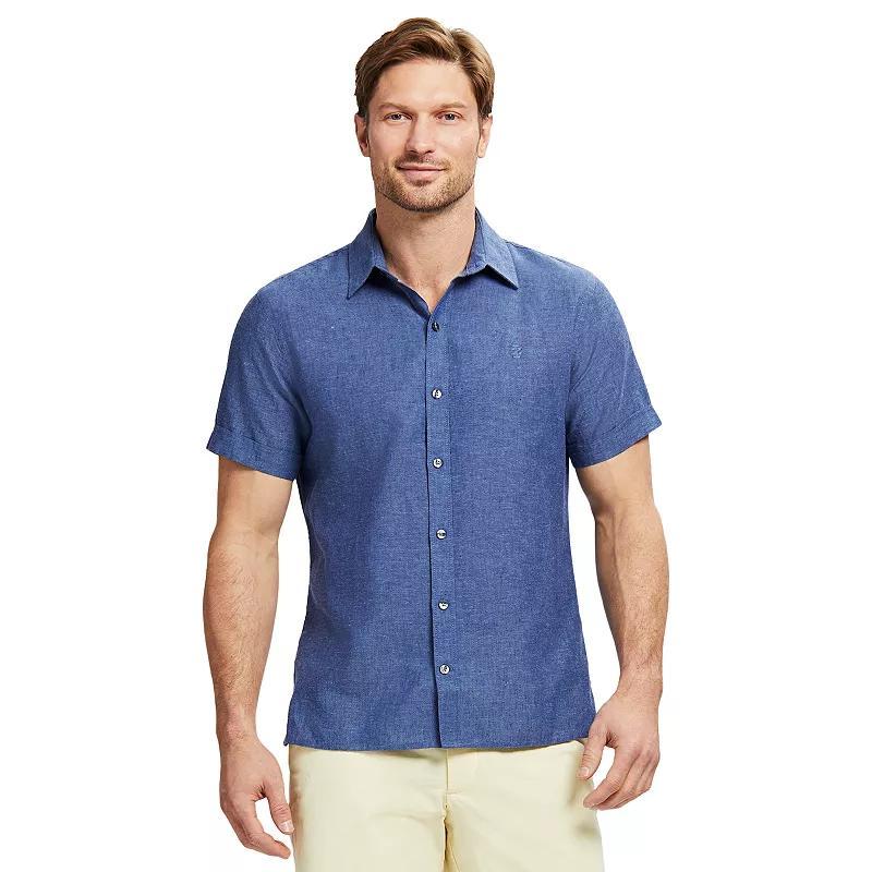 Mens IZOD Linen Blend Short Sleeve Button Front Shirt Product Image