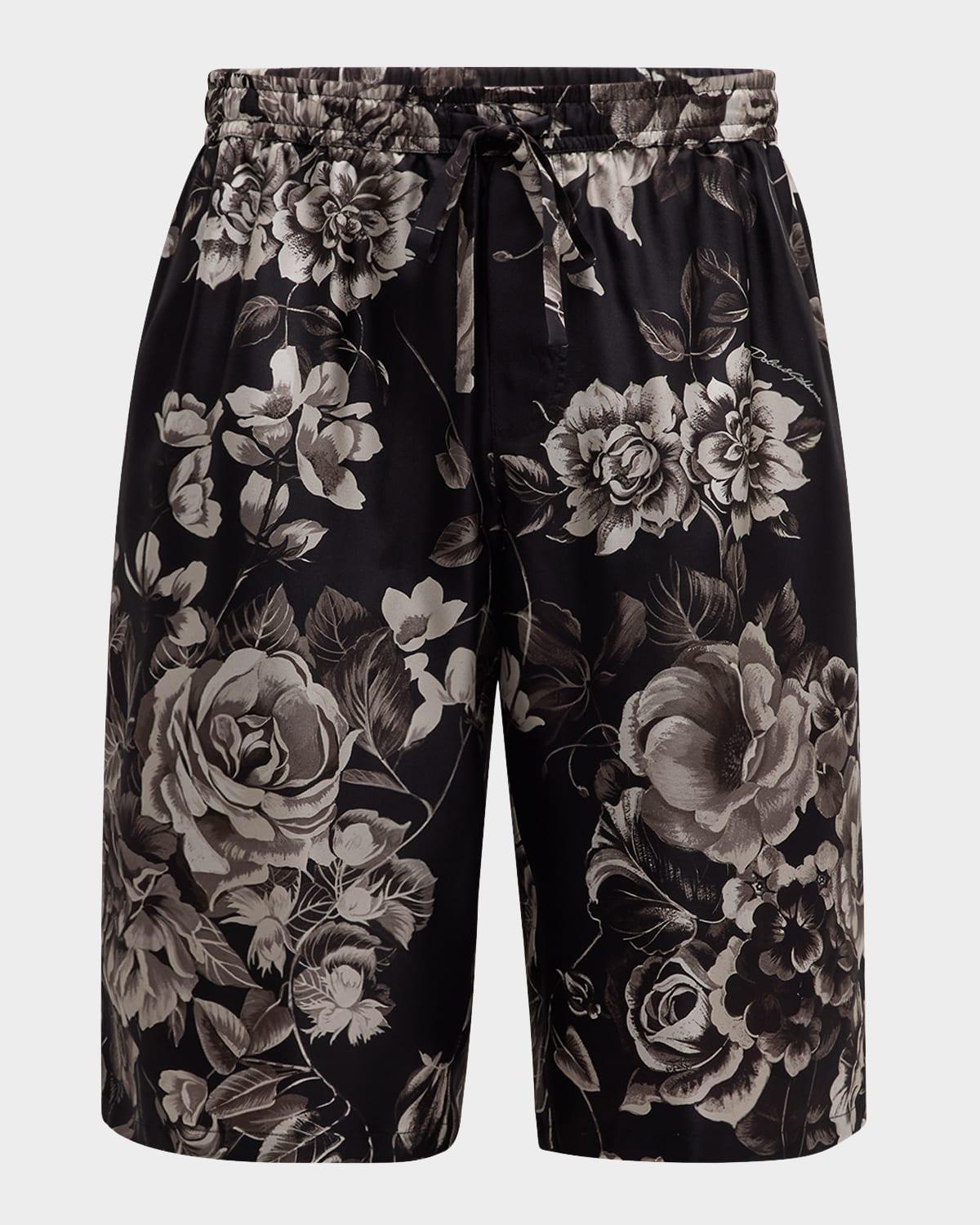 Mens Floral Silk Drawstring Shorts Product Image