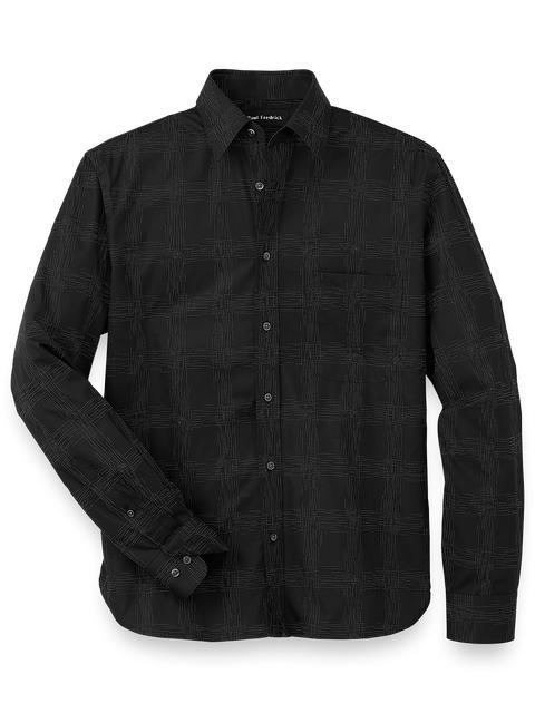 Cotton Check Print Casual Shirt - Black Product Image