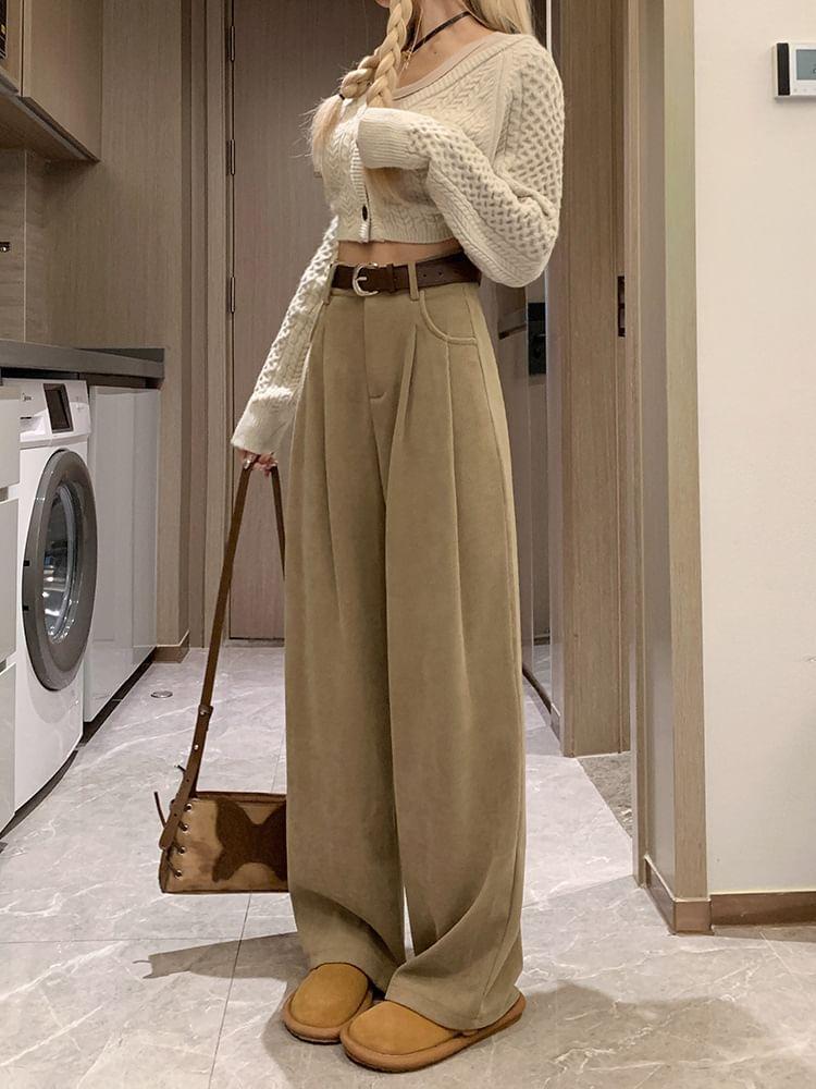 High Waist Plain Wide Leg Pants Product Image