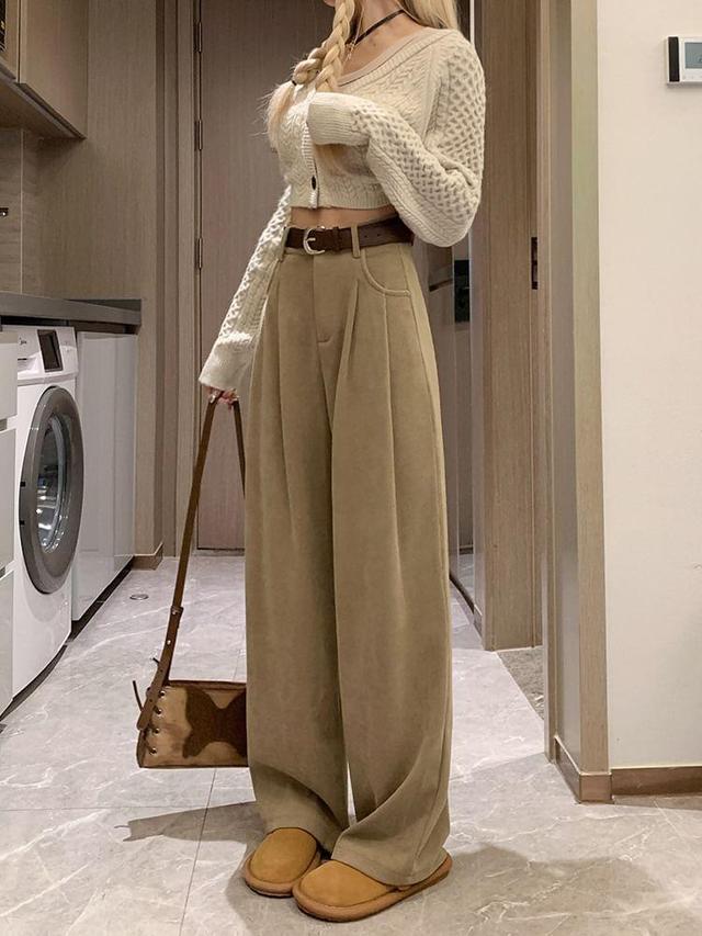 High Waist Plain Wide Leg Pants Product Image