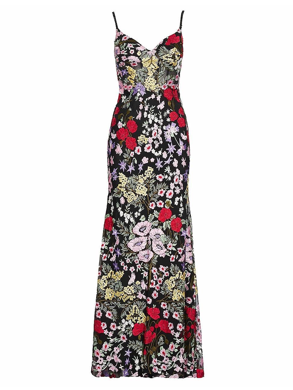 Womens Floral Embroidery Lace Column Gown Product Image