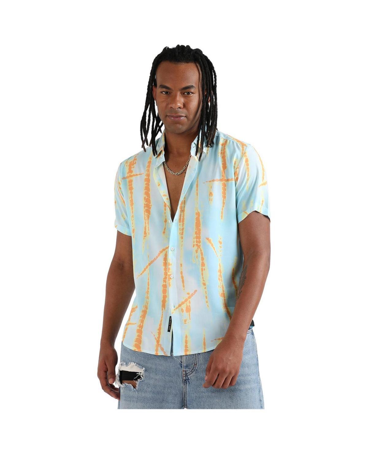 Campus Sutra Mens EcoLiva Sky Blue Pastel Tie Dye Shirt - Orange Product Image