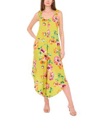 Vince Camuto Womens Floral-Print Tie-Shoulder Asymmetrical-Hem Jumpsuit Product Image