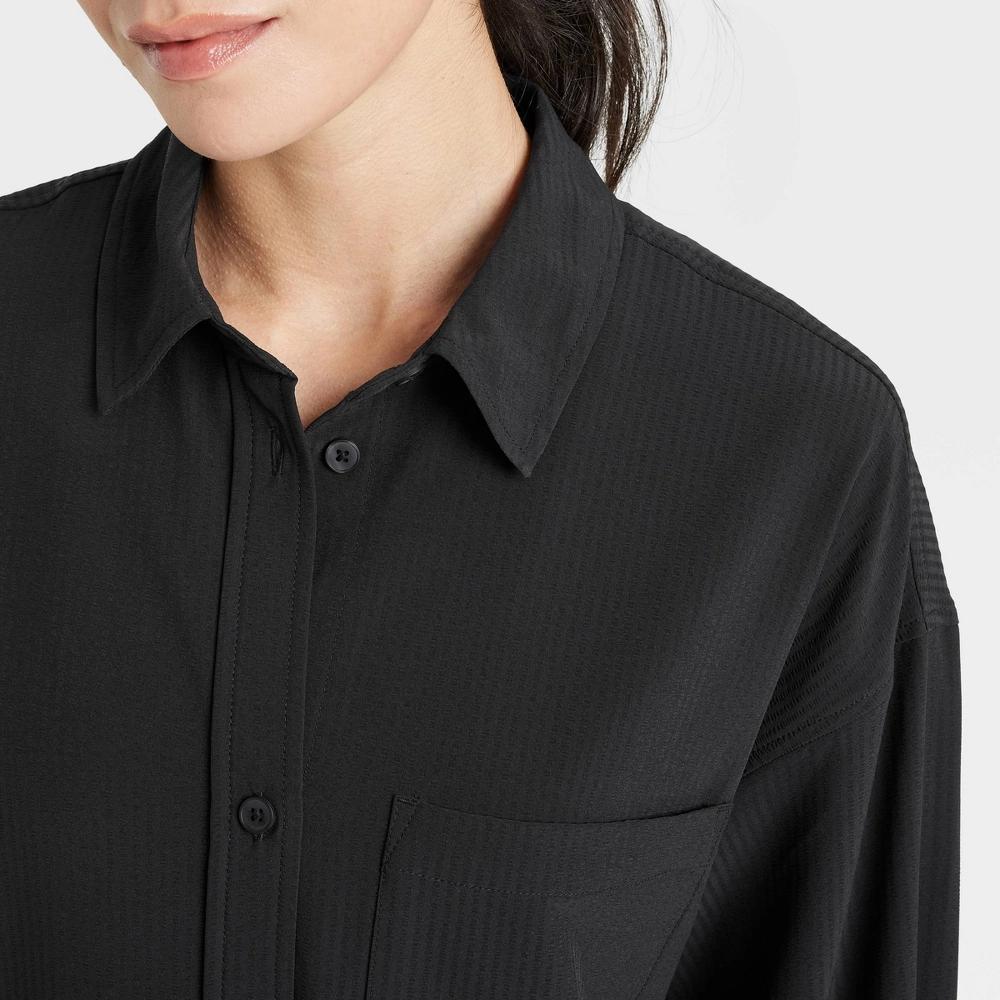 Womens Long Sleeve Woven Shirt - JoyLab Black XXL Product Image