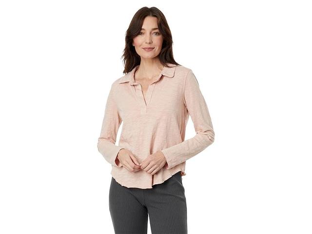 Mod-o-doc Slub Jersey Long Sleeve Easy Polo Tee (Pink Peach) Women's Clothing Product Image