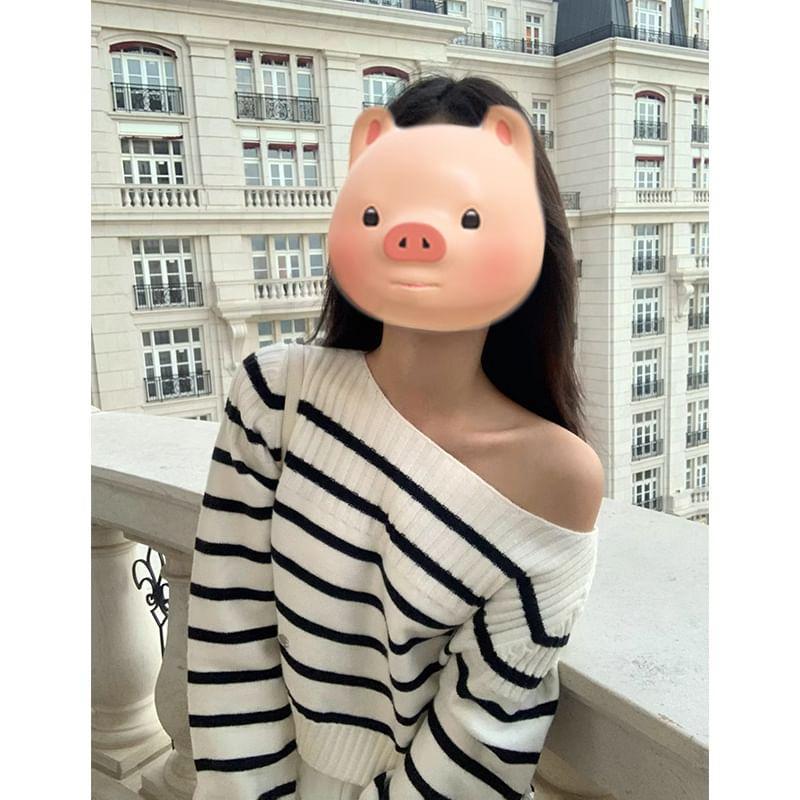 Boat Neck Striped Sweater Product Image