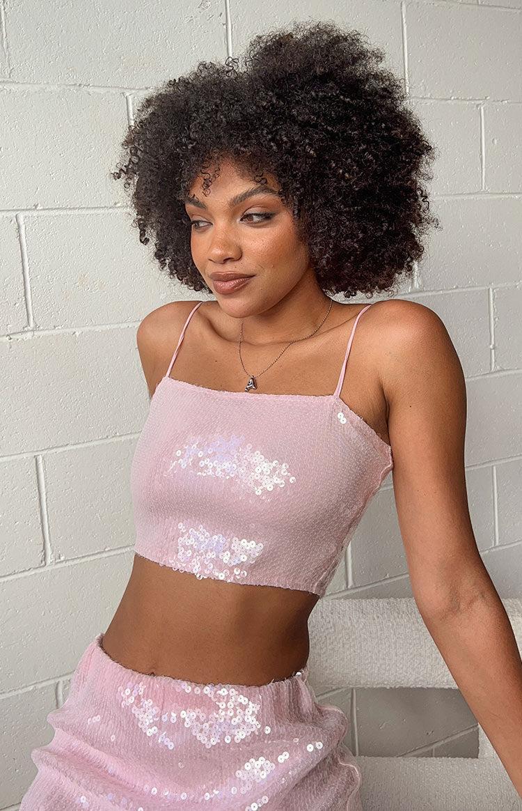 Bellah Pink Sequin Crop Top Product Image