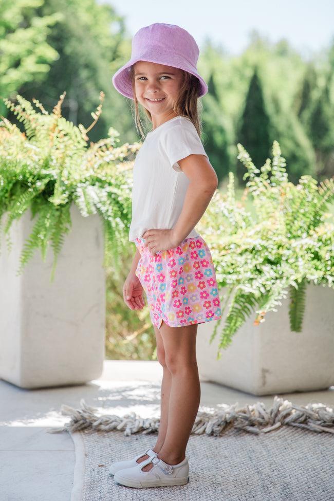 Kid's Errands to Run Multi Floral Check High Waist Shorts FINAL SALE Product Image