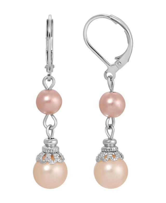 1928 Silver Tone Multi Color Simulated Pearl Leverback Earrings, Womens Product Image