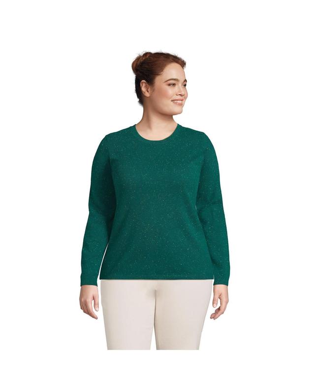 Plus Size Lands End Crewneck Cashmere Sweater, Womens Green Donegal Product Image