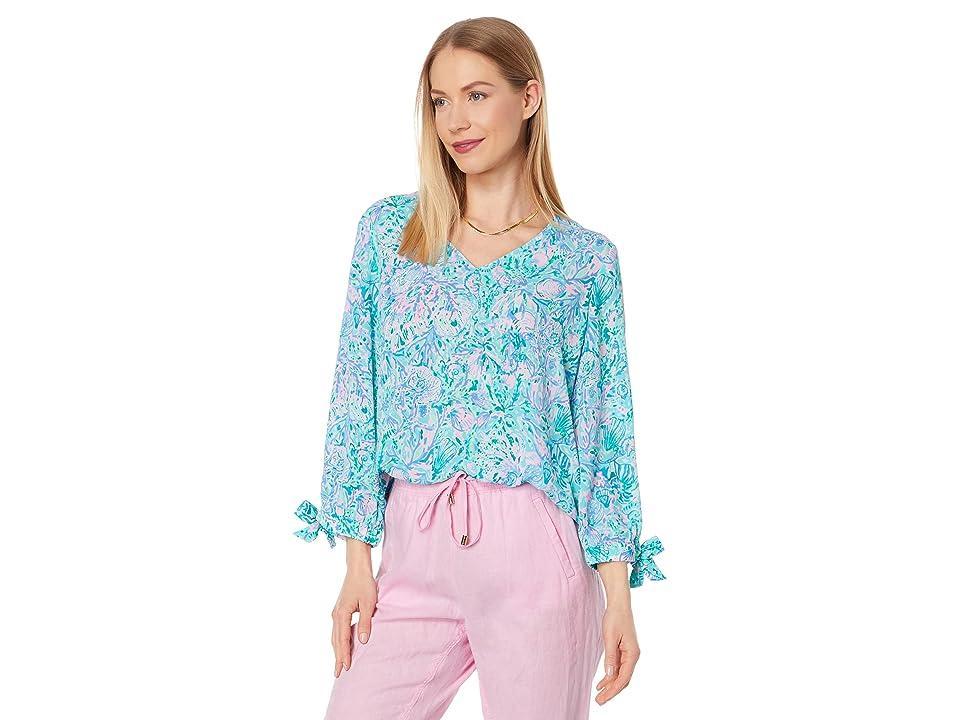 Lilly Pulitzer 3/4 Sleeve Pamala Top (Surf Blue Soleil It On Me) Women's Blouse Product Image