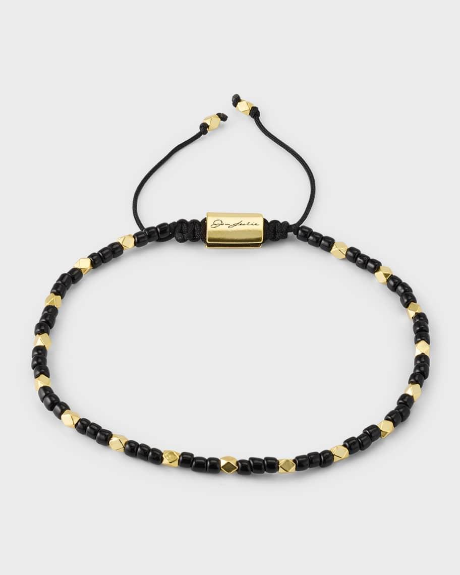 Men's Gold-Tone Sterling Silver and Glass Beaded Pull Cord Bracelet  Product Image