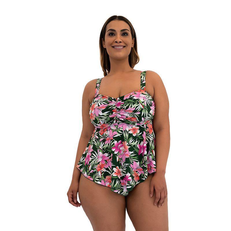 Plus Size A Shore Fit Lillies D & E Cup Solutions V-Hem Tankini Top, Womens Green Product Image