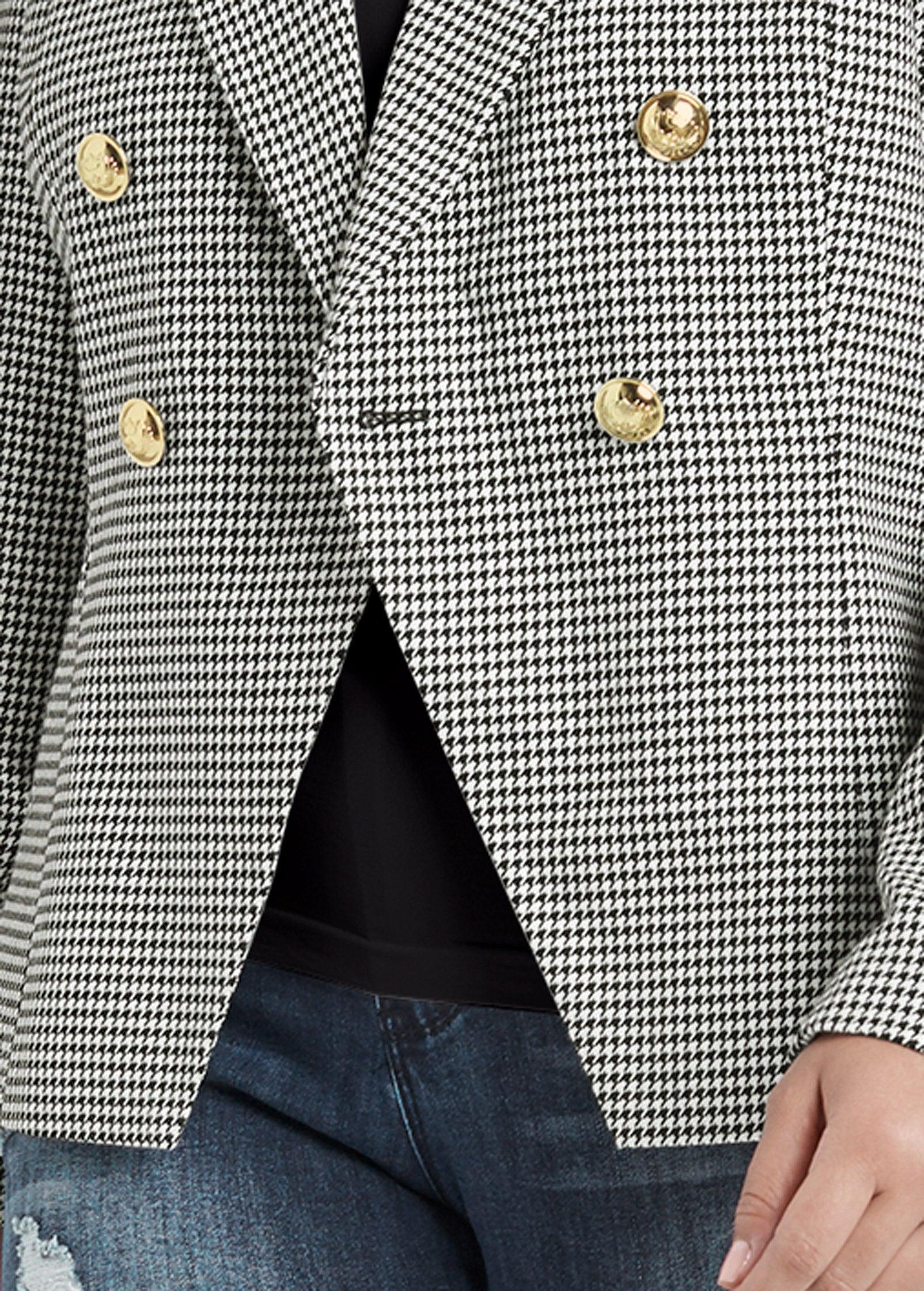 Houndstooth Double Breasted Blazer - Black & White Product Image