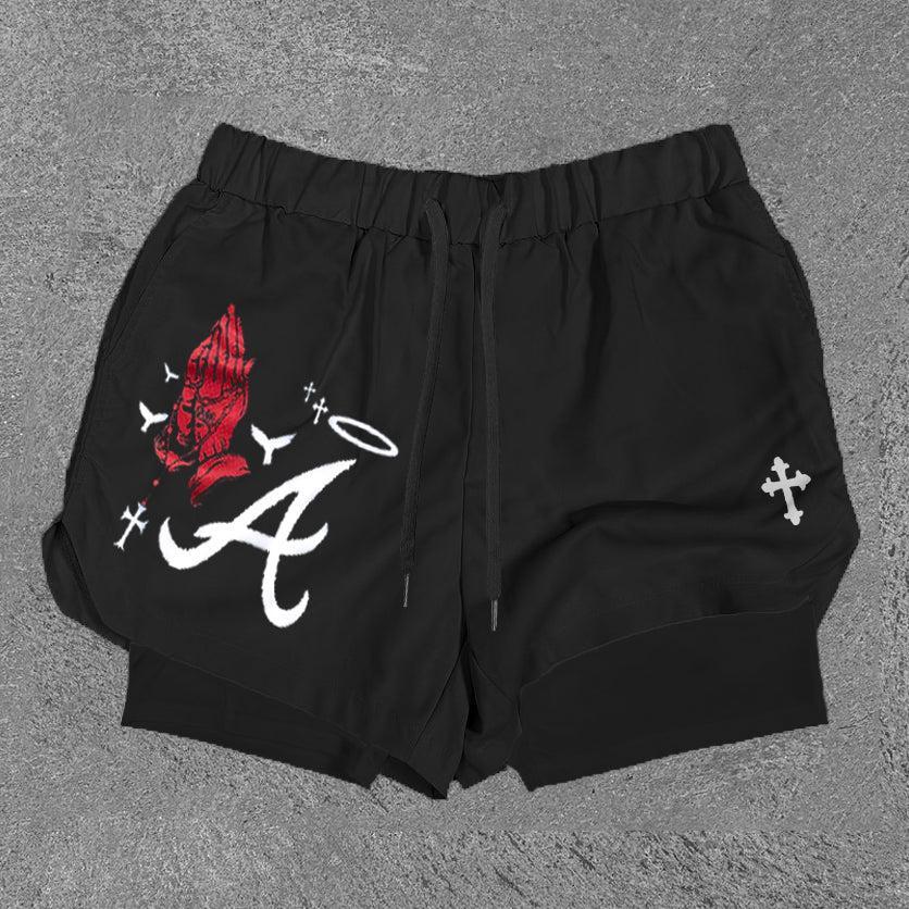 Sopula Vintage Praying Hands & A Graphic Performance Double Layer Quick Dry Shorts Product Image