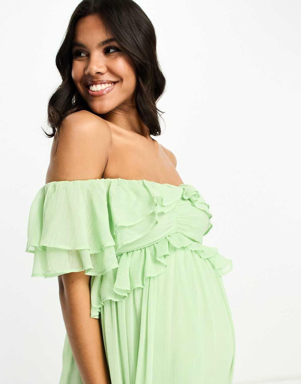 ASOS DESIGN Maternity ruffle cut out off the shoulder maxi dress with hi low hem Product Image