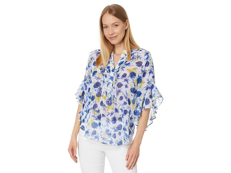 Vince Camuto Pintuck Flutter Slv Henley Blouse (Ultra ) Women's Clothing Product Image