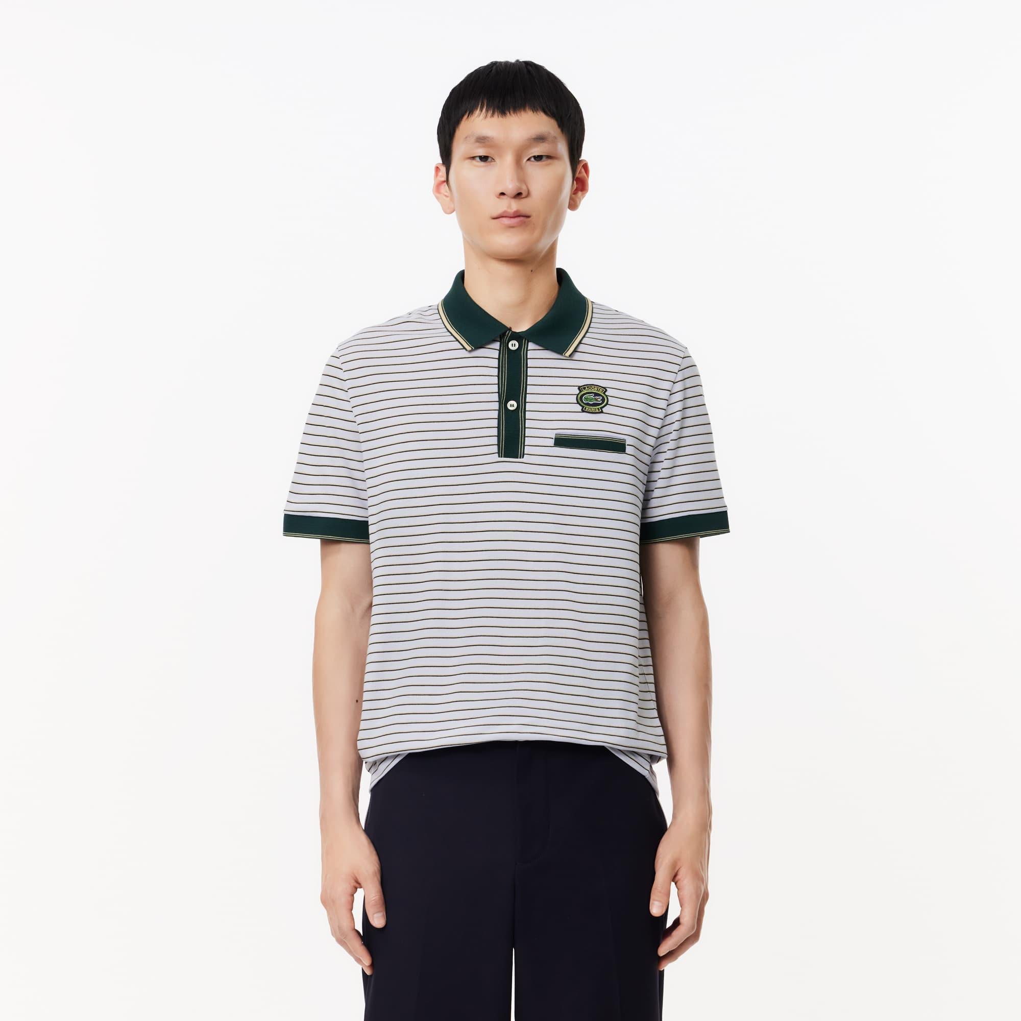 Striped Cotton Piqué Heritage Badge Polo Shirt Product Image